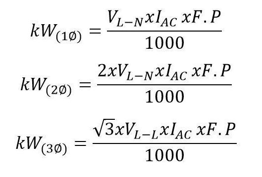 formula de amperios a kw en AC