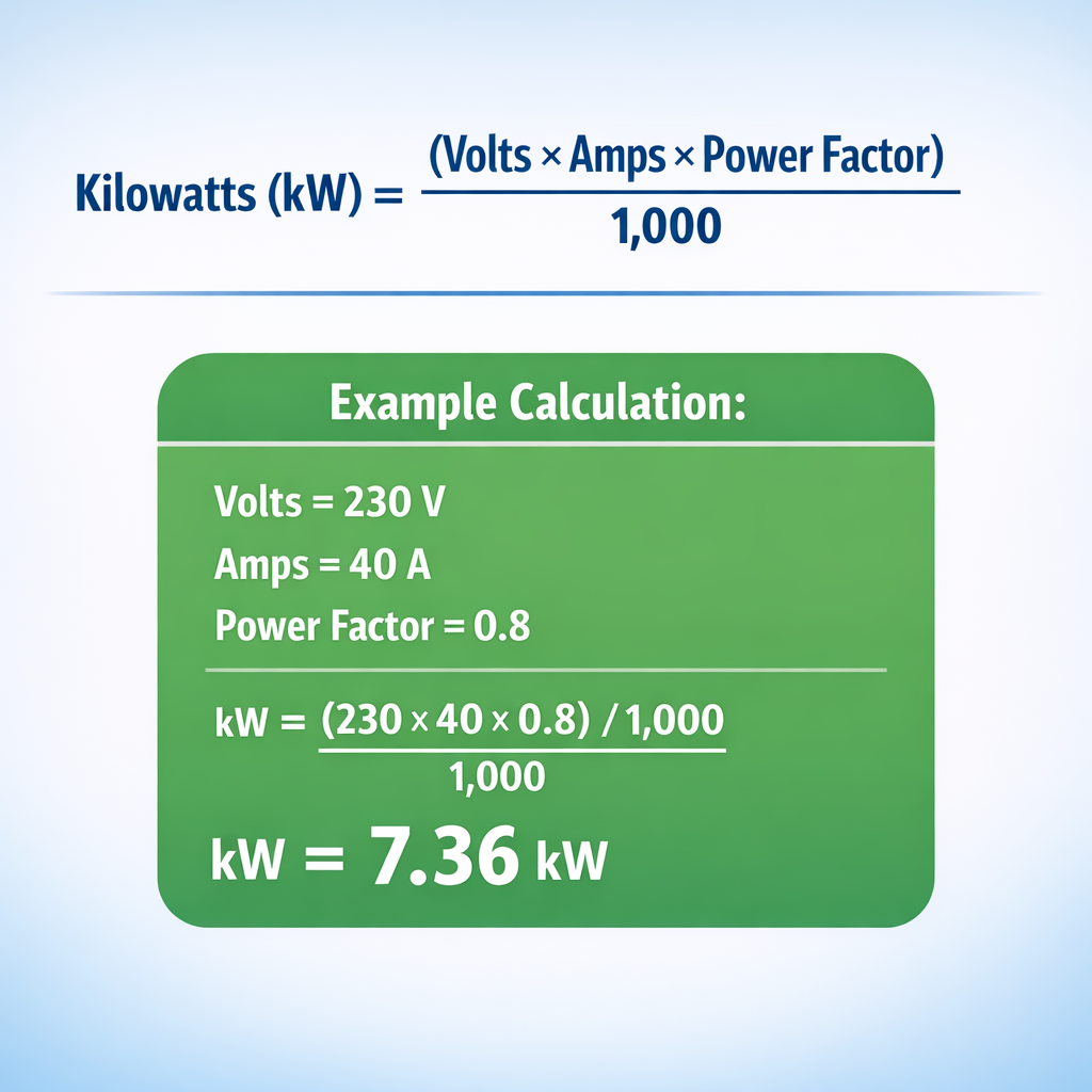 Amp to kw - calculator — fórmula y ejemplo resuelto