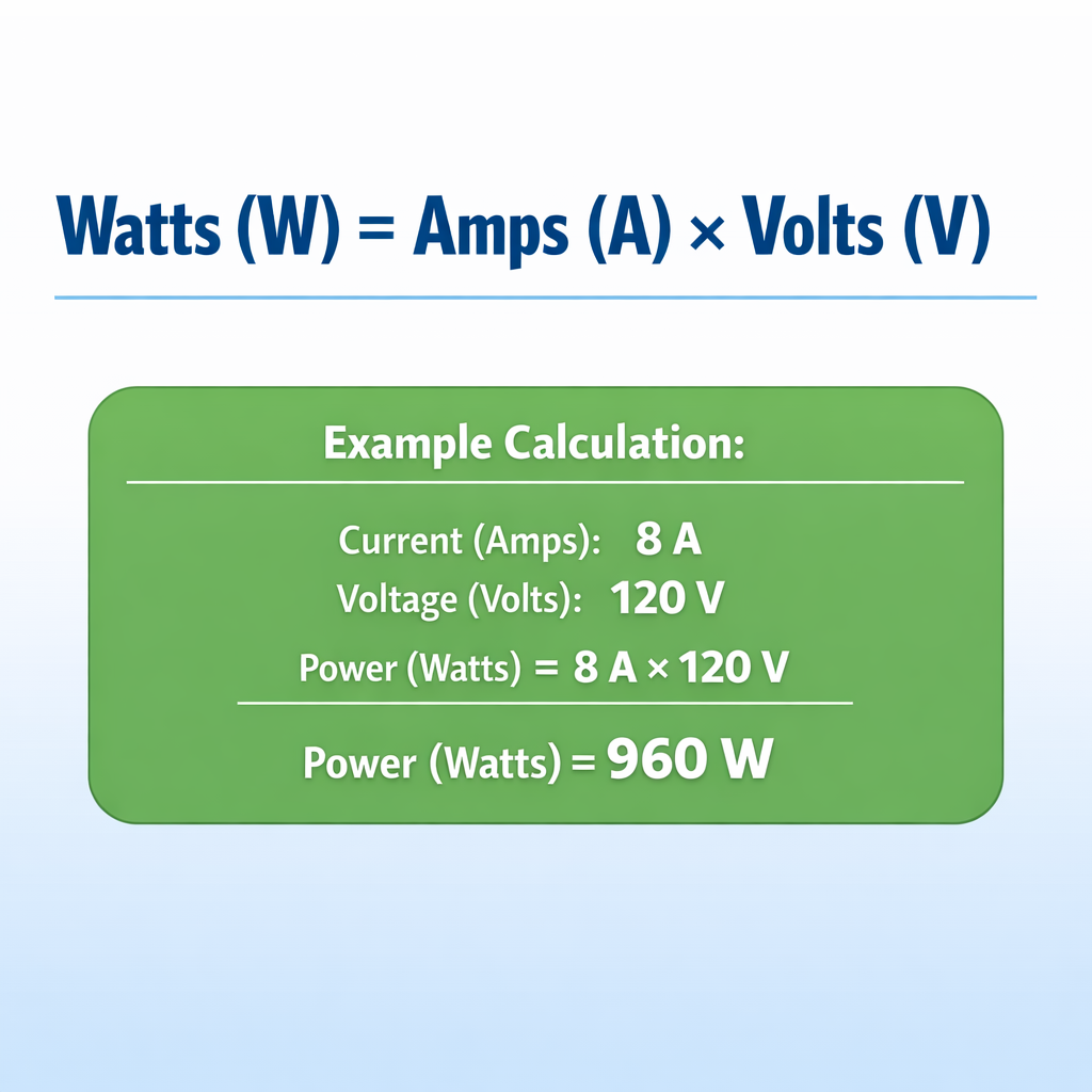 Amps to Watts Calculator: Formula, Conversion Table & Free Online Converter — fórmula y ejemplo resuelto