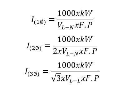 formula from convert kW to amperes