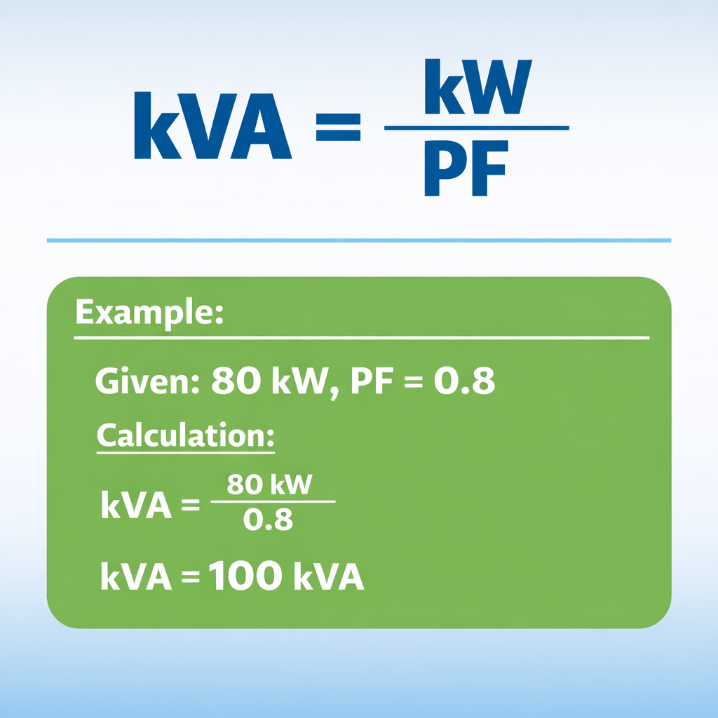 Calculator kW to kVA — fórmula y ejemplo resuelto
