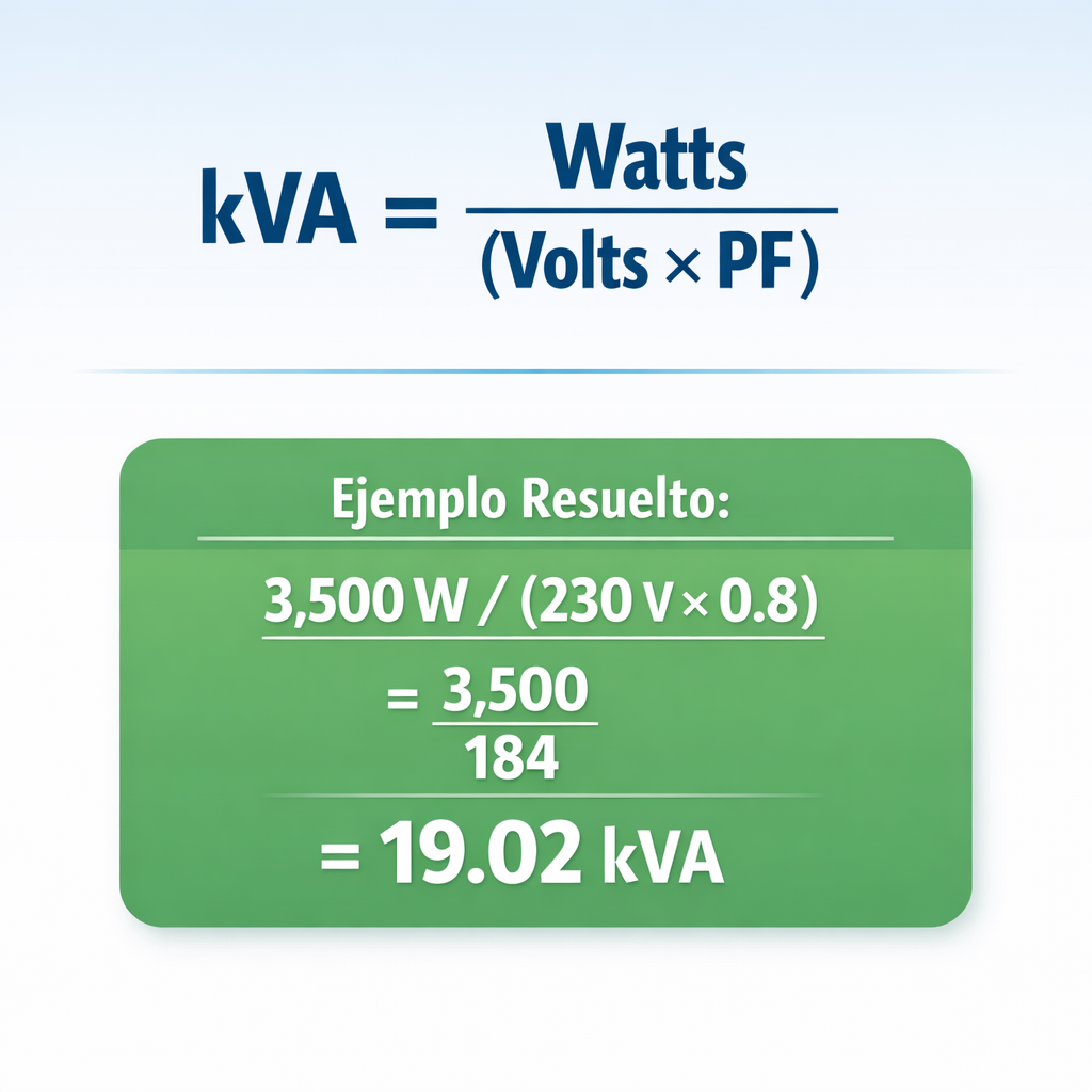 Calculator Watts to kVA — fórmula y ejemplo resuelto