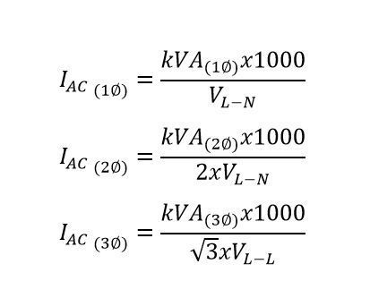 formula from convert kva to amp