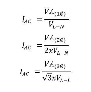 formula from convert va to amp