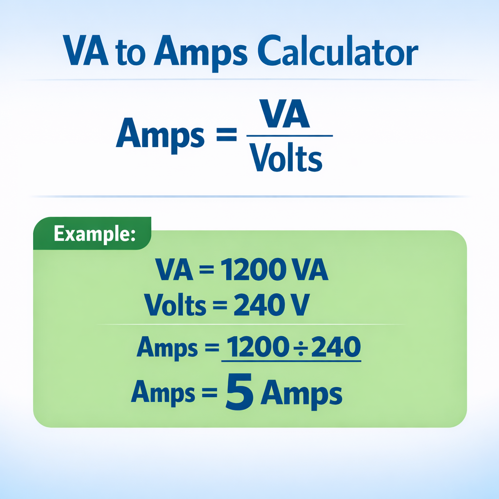 VA to Amps Calculator — fórmula y ejemplo resuelto