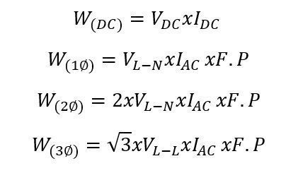 formula de voltios a watts