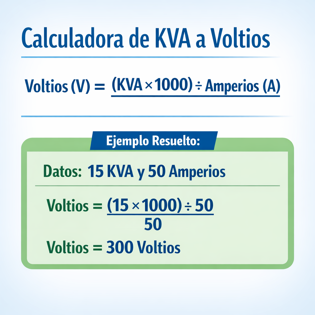 Calculadora de KVA a Voltios — fórmula y ejemplo resuelto