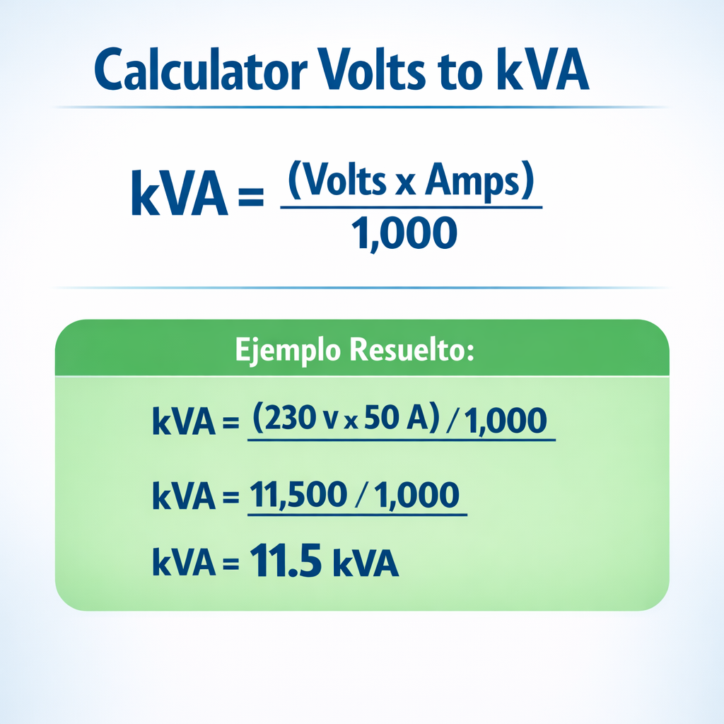 Calculator Volts to kVA — fórmula y ejemplo resuelto