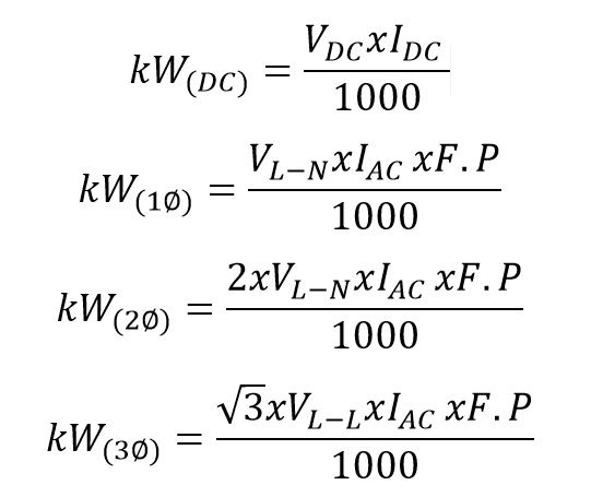 Formulas para de voltios a kW
