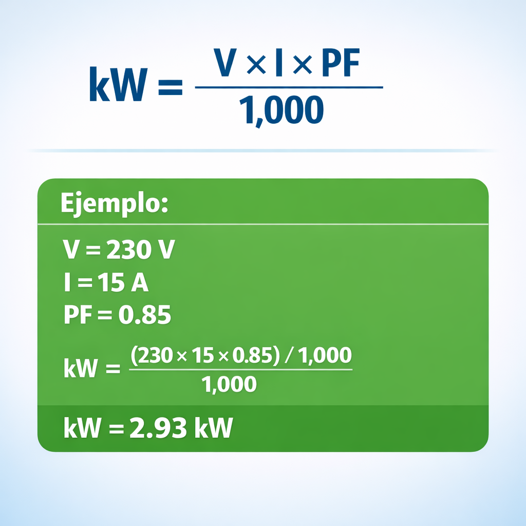 Volts to kW - Calculator — fórmula y ejemplo resuelto