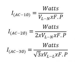 Formula de watts a Amperios AC