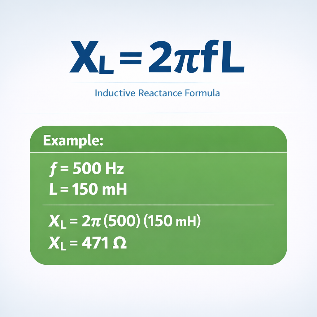 Inductive reactance calculator XL — fórmula y ejemplo resuelto