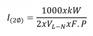 formula de kw a amperios bifasica AC