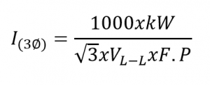 formula de kw a amperios trifasico AC
