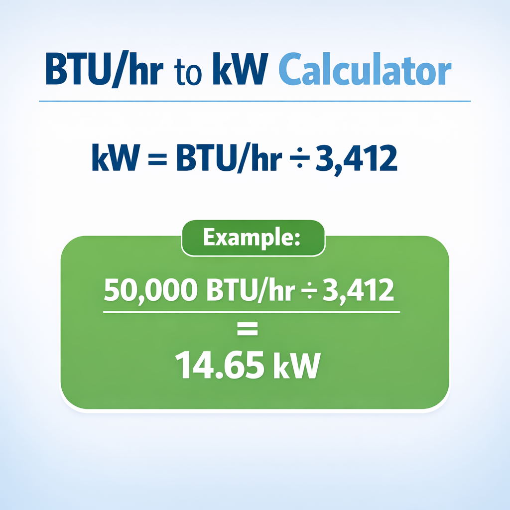 BTU/hr to kW Calculator — fórmula y ejemplo resuelto