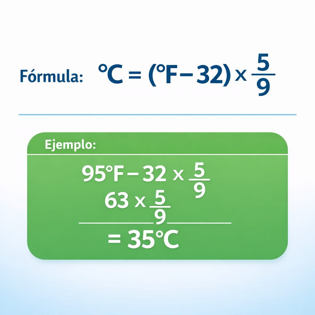 Fahrenheit a Celsius (Centígrados) conversor automático — fórmula y ejemplo resuelto