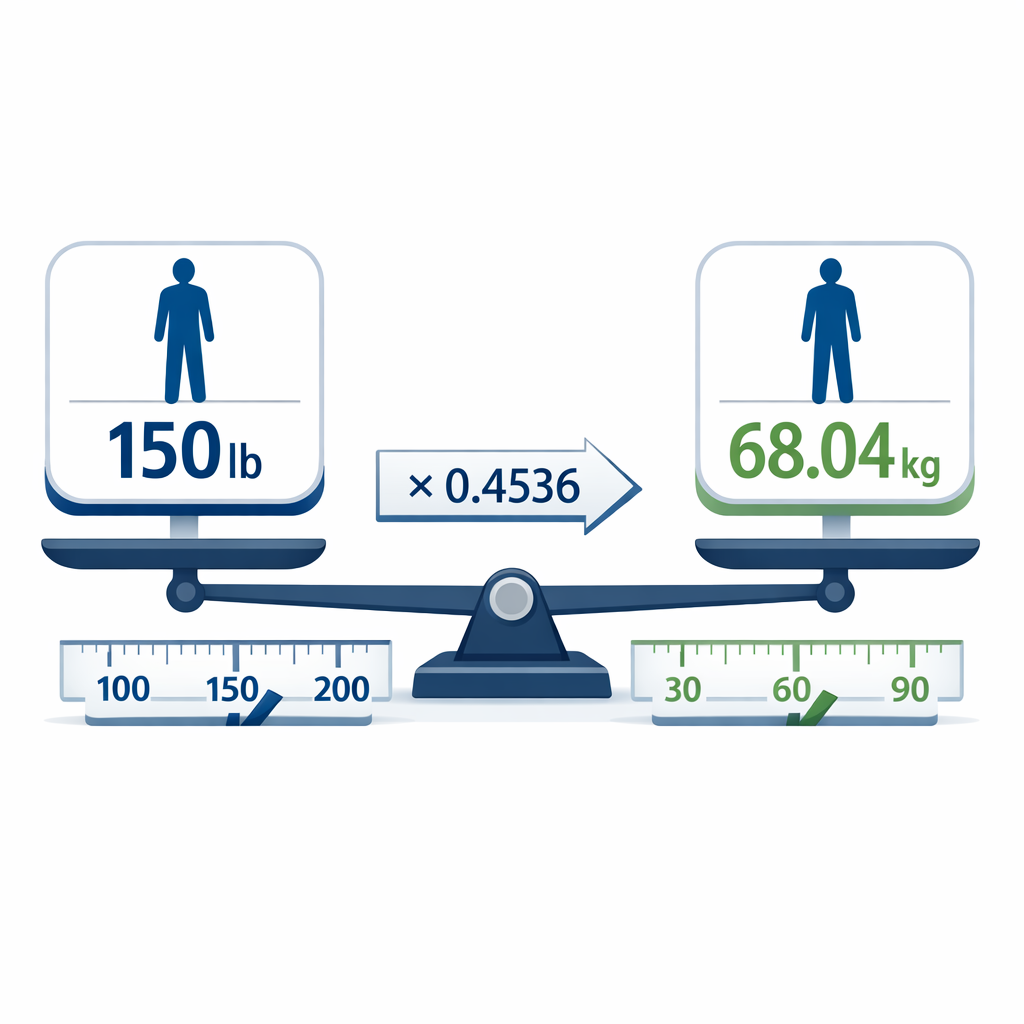 Calculadora para convertir libras a kilogramos — diagrama comparativo visual mostrando una báscula con dos lados: izquierda m