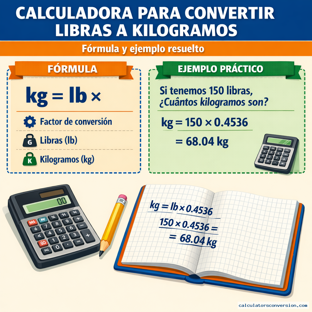 Calculadora para convertir libras a kilogramos — fórmula y ejemplo resuelto