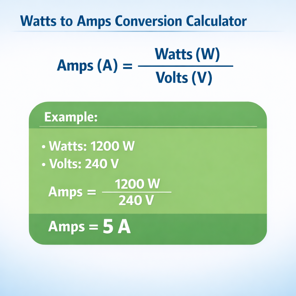 Watts to Amps Conversion Calculator — fórmula y ejemplo resuelto