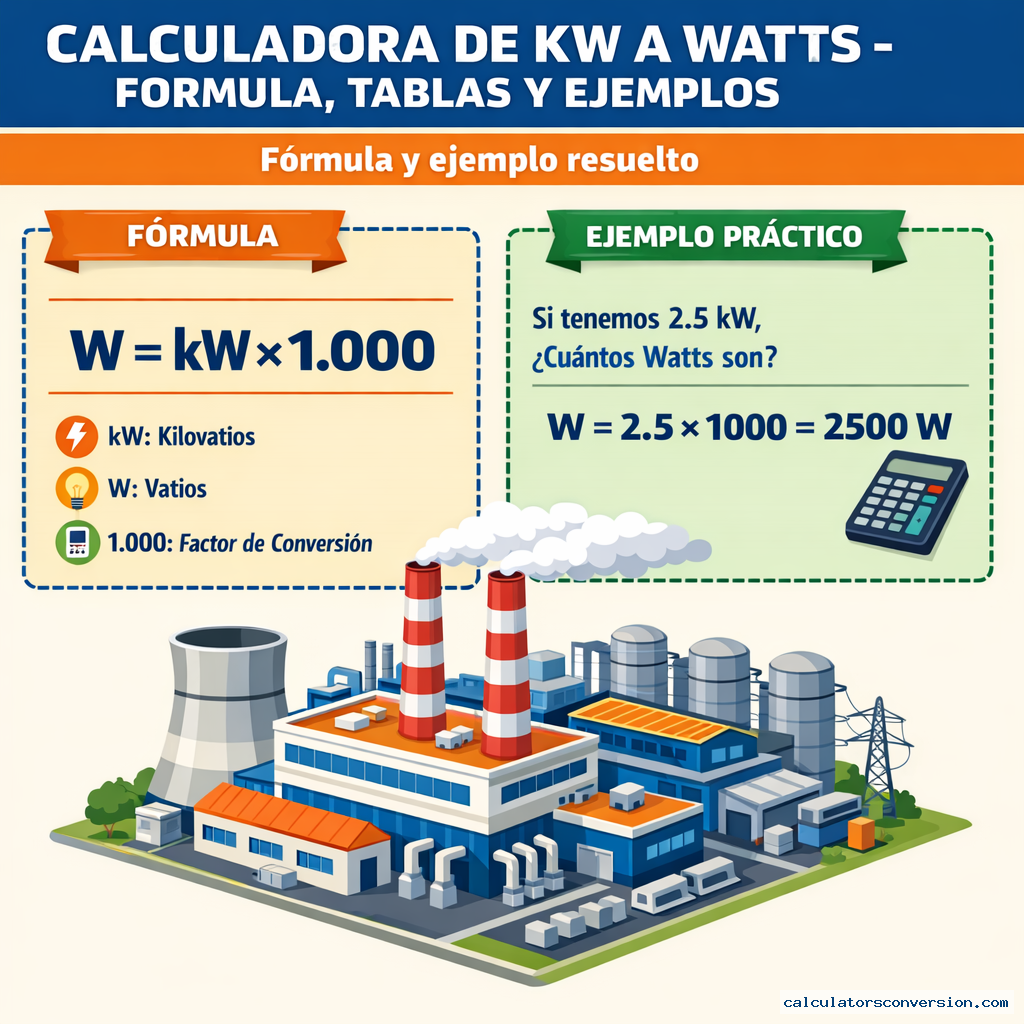 Calculadora de kW a Watts - Formula, tablas y ejemplos — fórmula y ejemplo resuelto