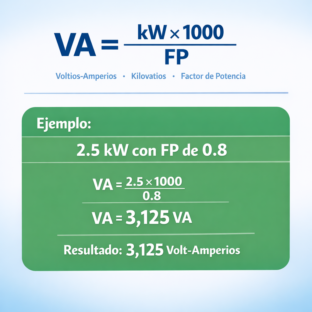 Calculadora kW a VA - Formulas, tablas ejemplos. — fórmula y ejemplo resuelto
