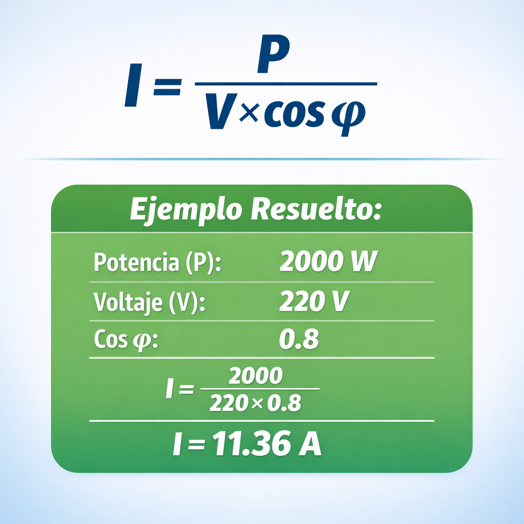 Calculadora de Corriente Monofásica con formula, ejemplos y tablas — fórmula y ejemplo