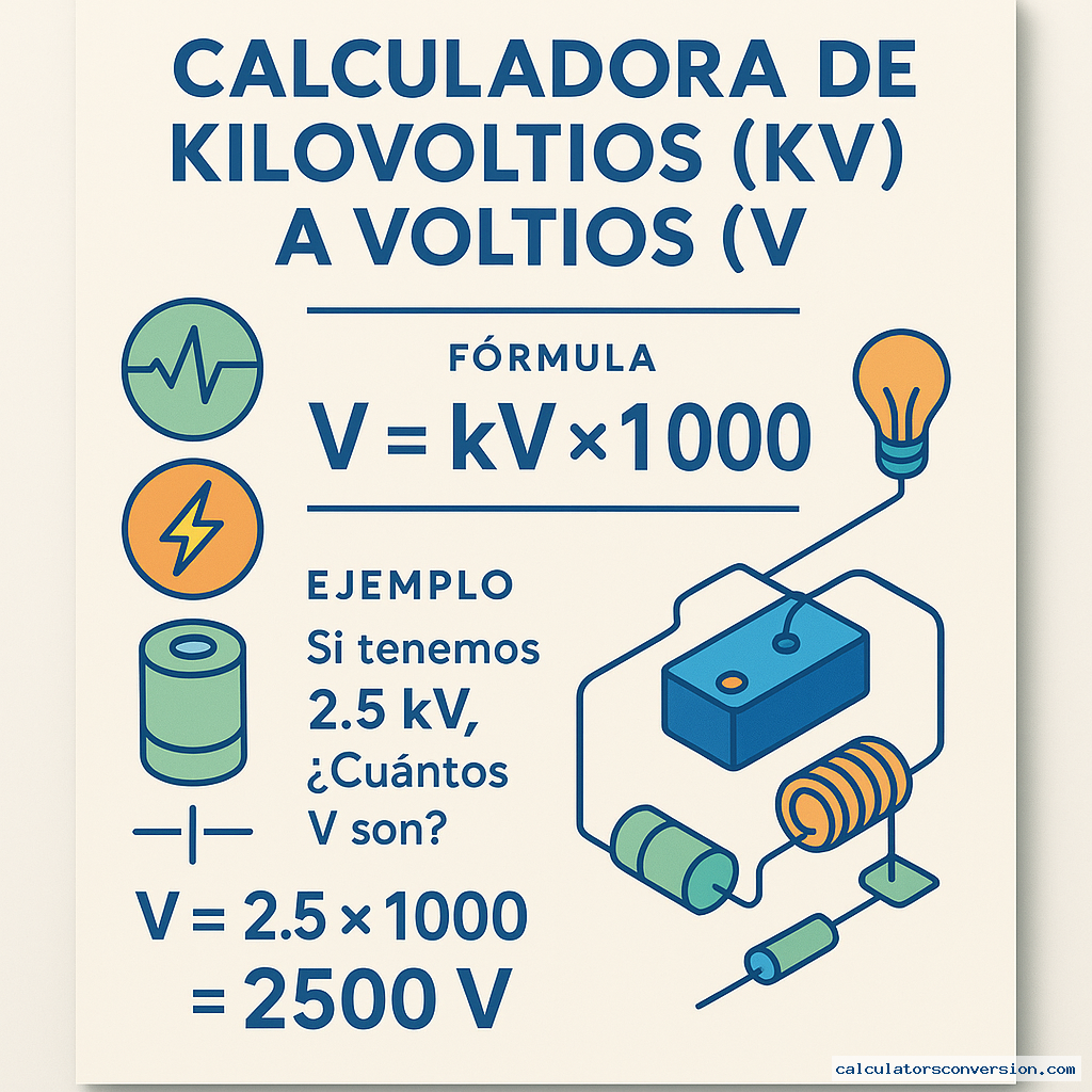 Calculadora de kilovoltios (kV) a voltios (V) — fórmula y ejemplo resuelto