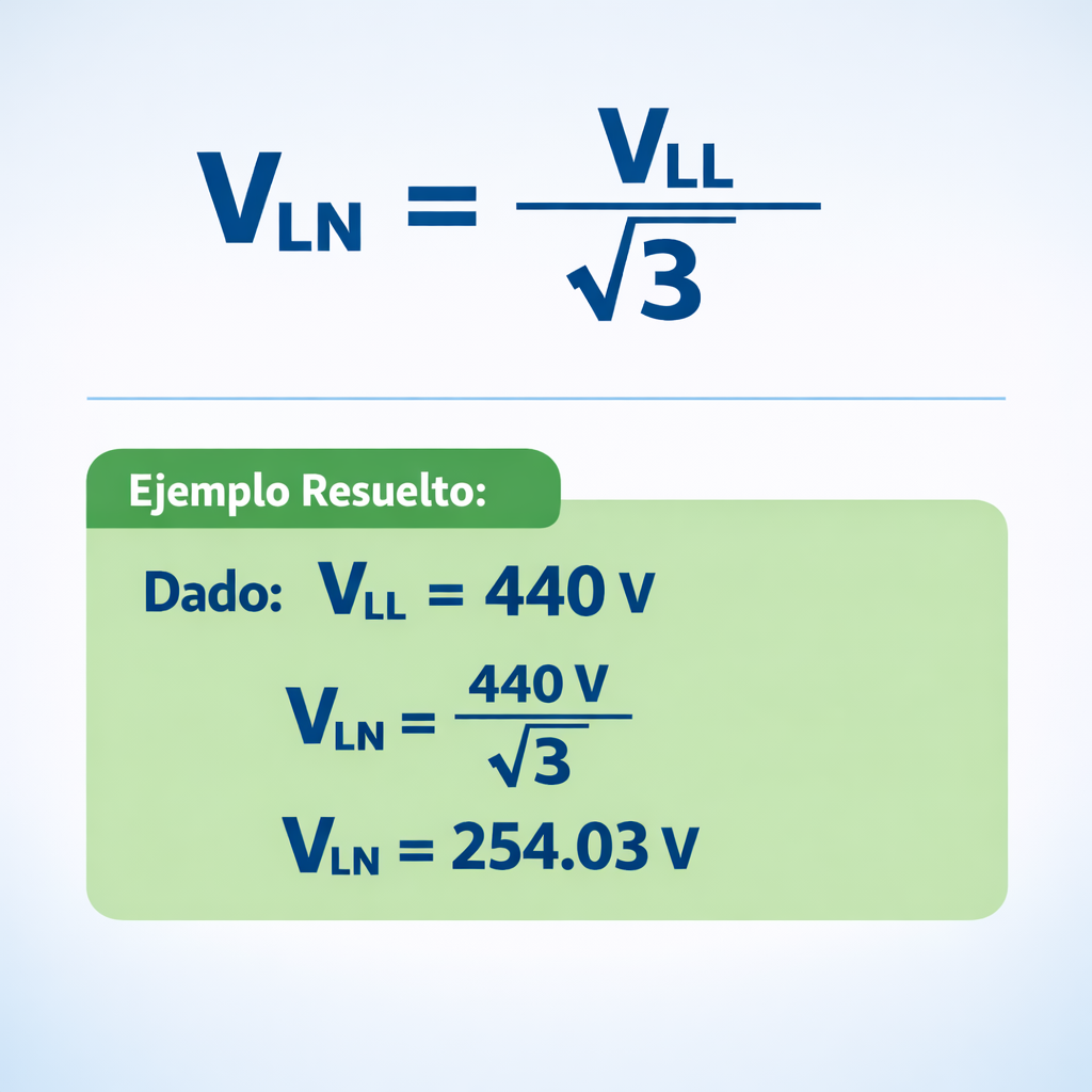 Calculadora Voltios Linea-Linea a Linea-Neutro — fórmula y ejemplo resuelto