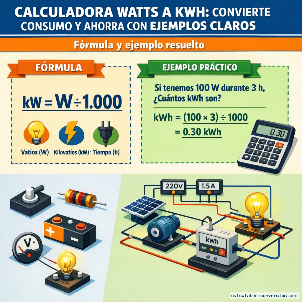 Calculadora Watts a kWh: convierte consumo y ahorra con ejemplos claros — fórmula y ejemplo resuelto