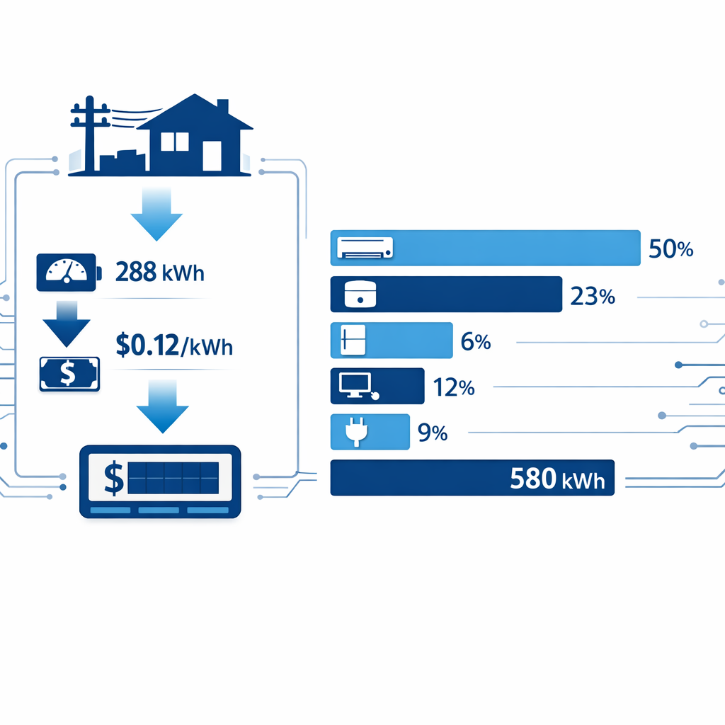 Calculadora Watts a kWh: convierte consumo y ahorra con ejemplos claros — recibo de electricidad simplificado con flechas señ