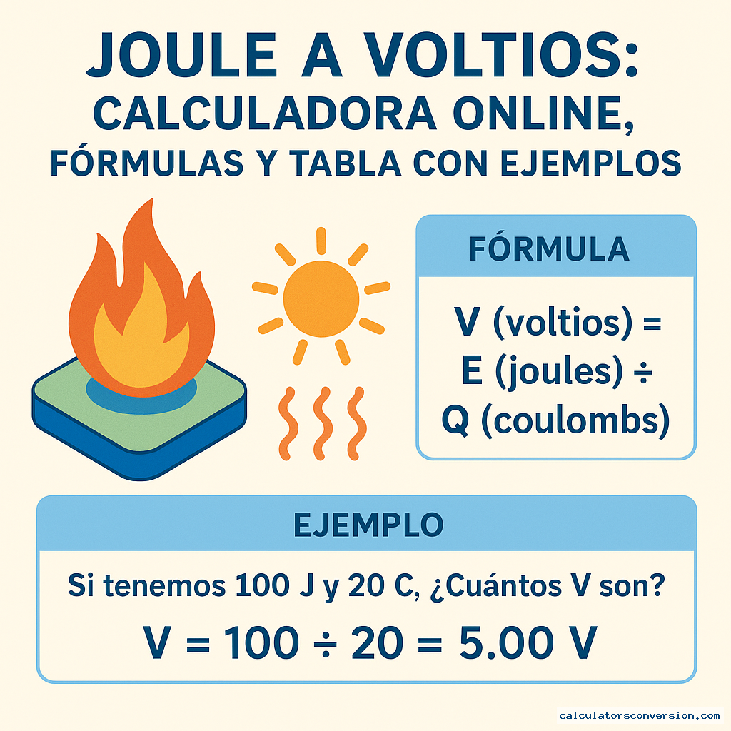 Joule a Voltios: Calculadora Online, Fórmulas y Tabla con Ejemplos — fórmula y ejemplo resuelto