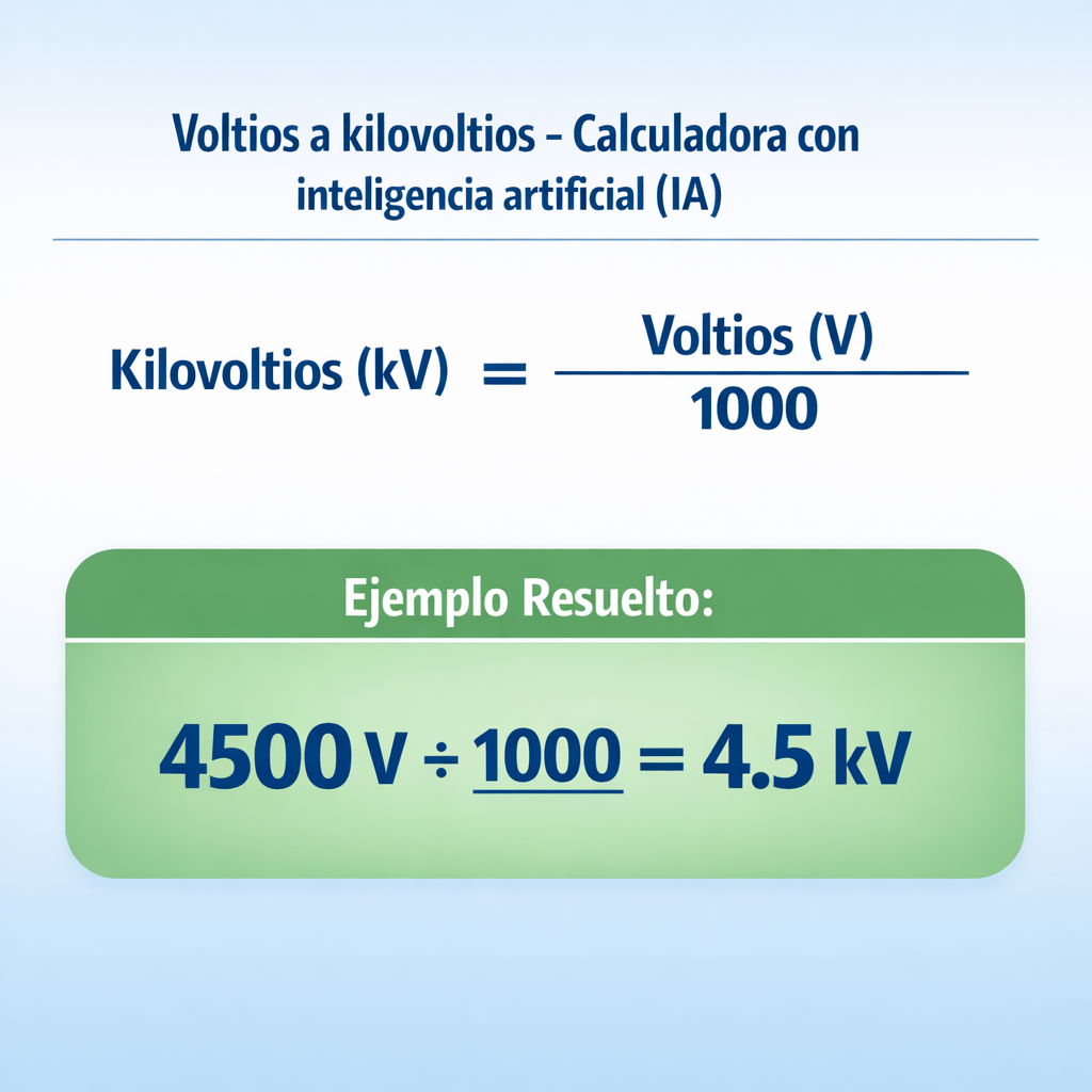 Voltios a kilovoltios - Calculadora con inteligencia artificial (IA) — infografía con la fórmula principal y un ejemplo numér