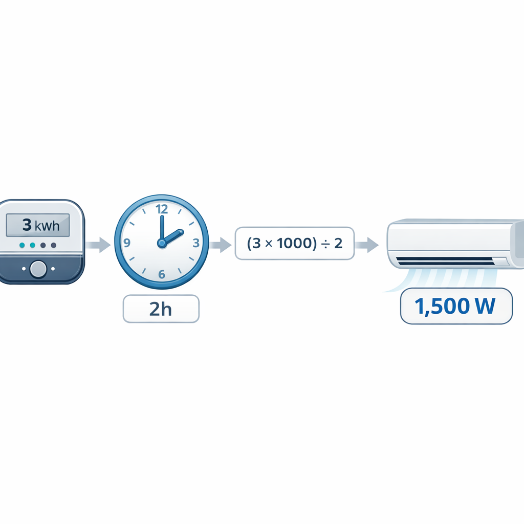 Calculadora de kWh a watts (vatios) - Formulas, tablas y ejemplos — diagrama educativo paso a paso de la fórmula w = (kwh × 1