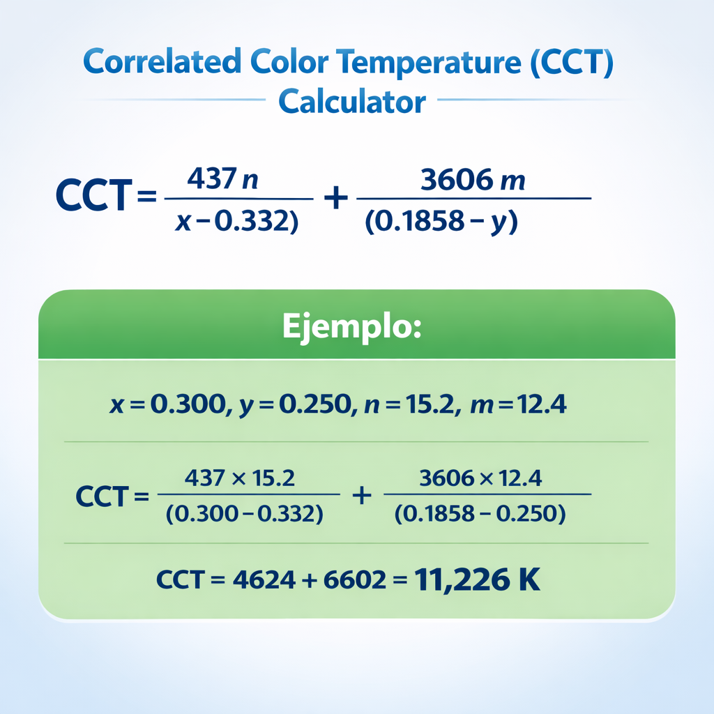 Correlated Color Temperature (CCT) Calculator — fórmula y ejemplo resuelto