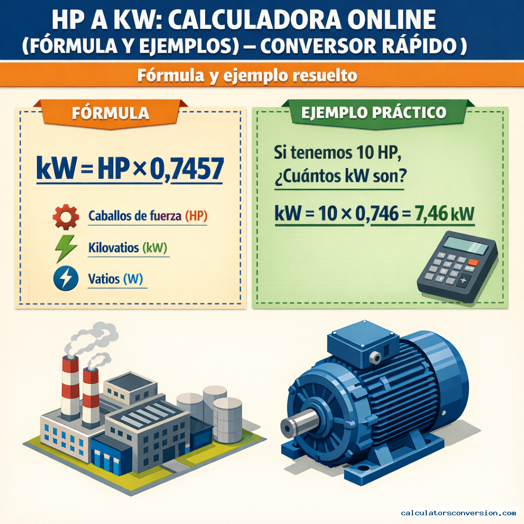 HP a kW: Calculadora Online (Fórmula y Ejemplos) – Conversor Rápido — fórmula y ejemplo resuelto