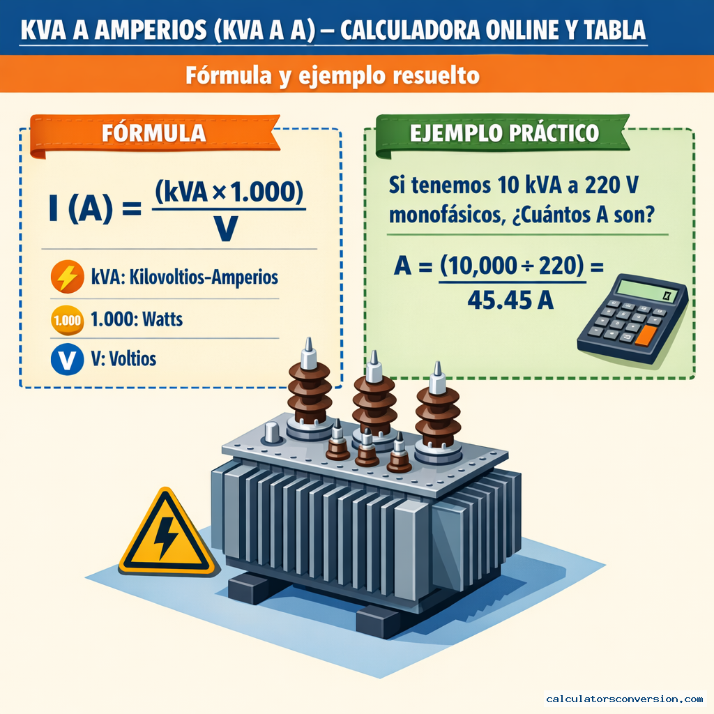 kVA a Amperios (kVA a A) – Calculadora Online y Tabla — fórmula y ejemplo resuelto