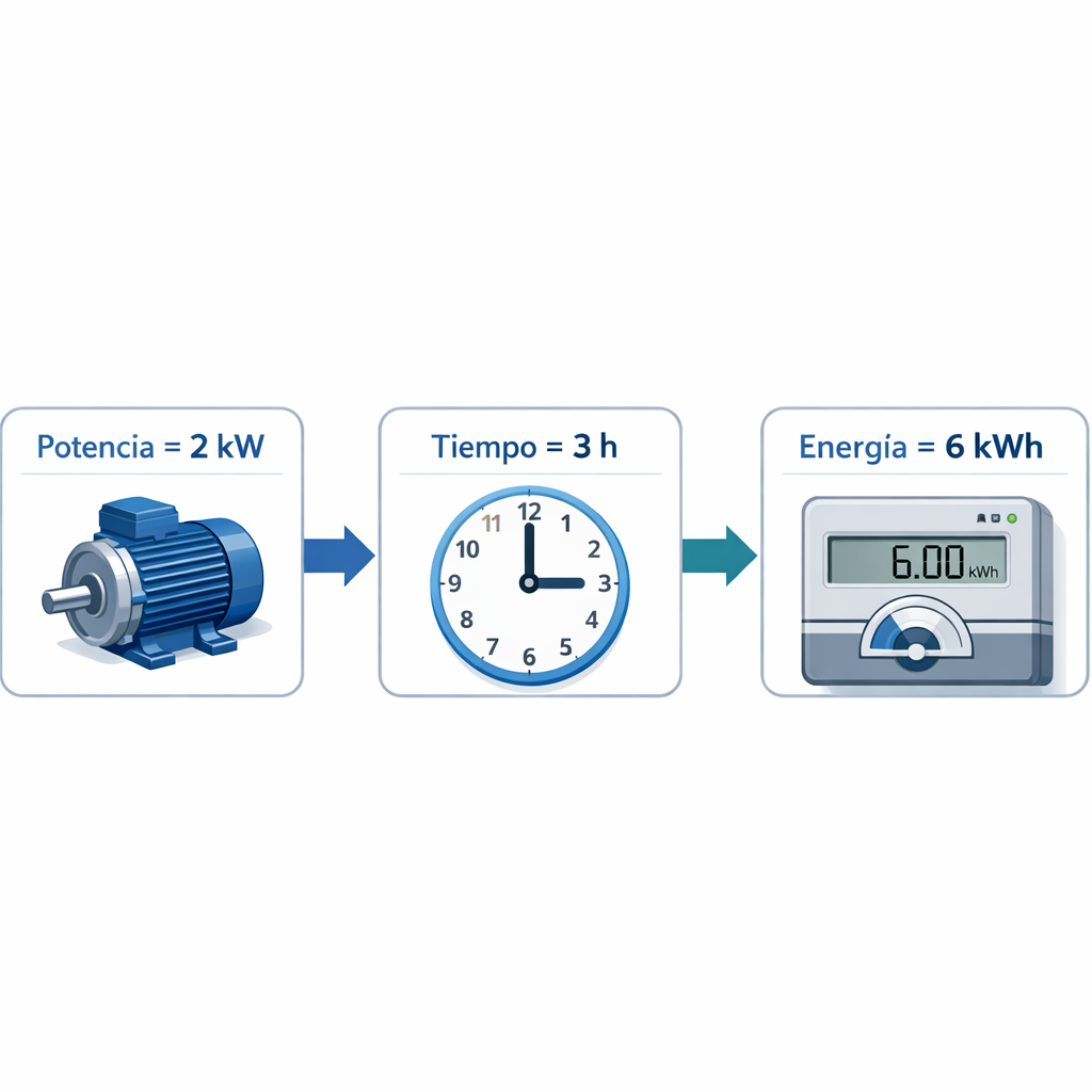 KW a kWh: Calculadora Online Gratis, Fórmula y Ejemplos Claros — diagrama educativo que muestra la fórmula kwh = kw × h con u
