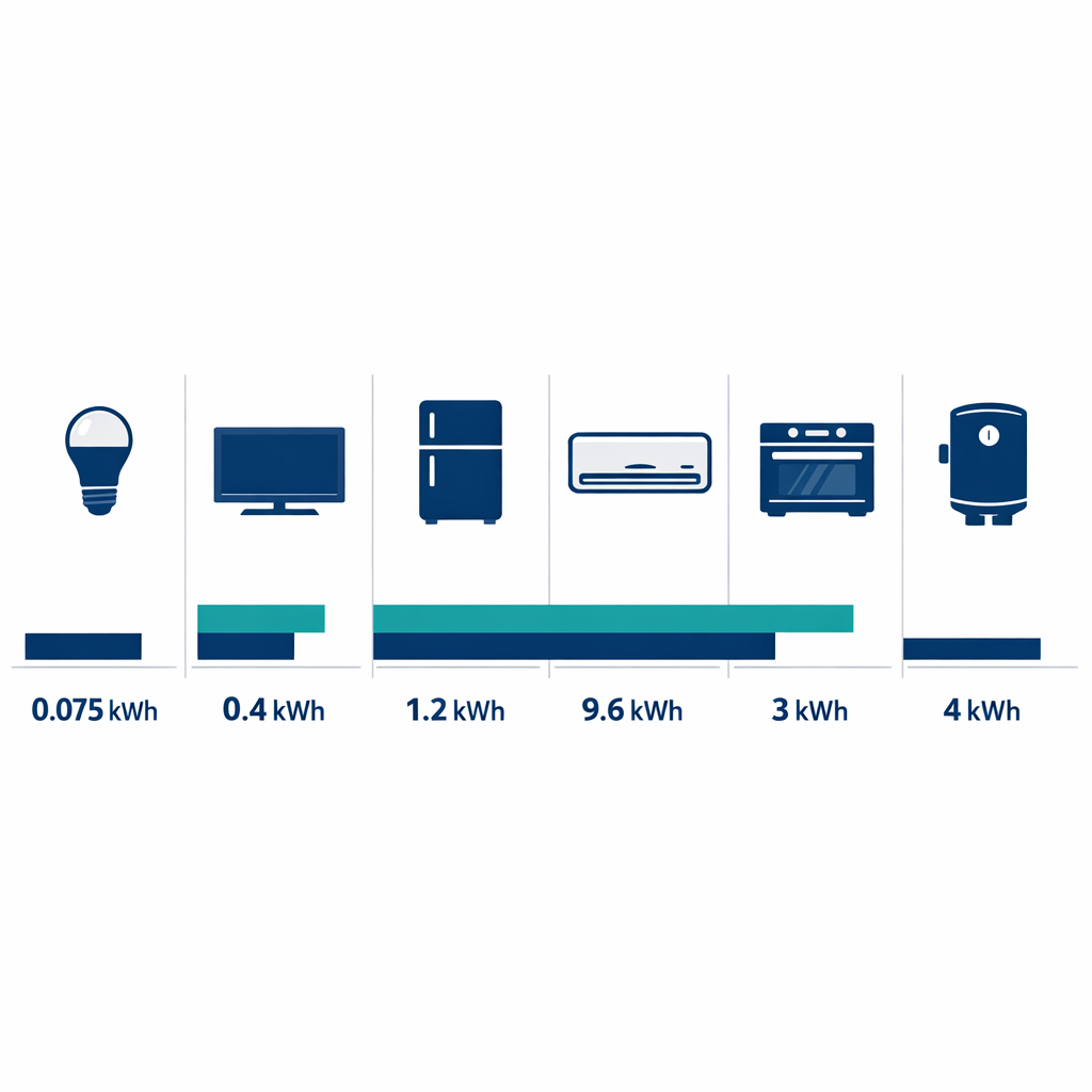 KW a kWh: Calculadora Online Gratis, Fórmula y Ejemplos Claros — infografía comparativa lado a lado de consumo diario en kwh