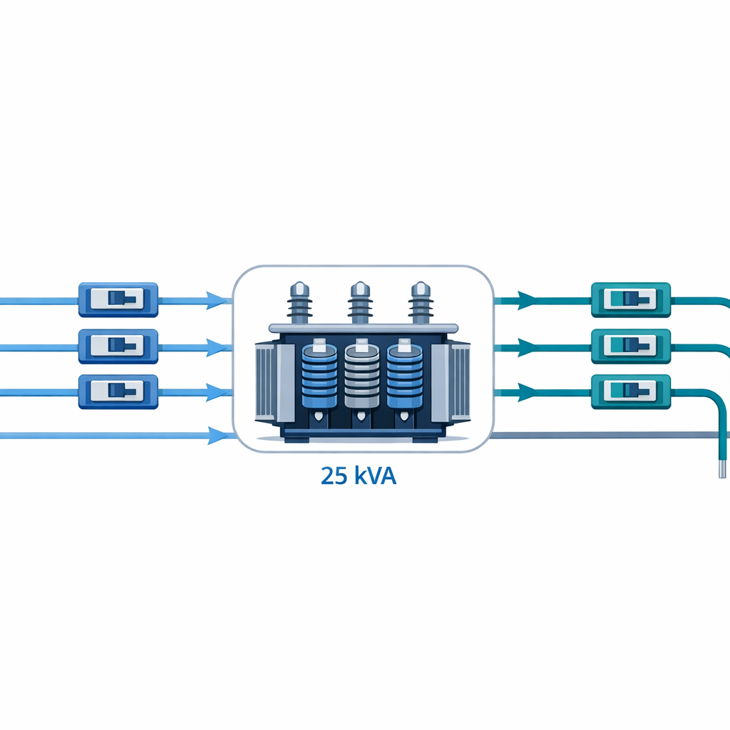 VA a Amperios: Calculadora Online, Fórmula y Tabla con Ejemplos — esquema simplificado de conexión eléctrica: transformador d