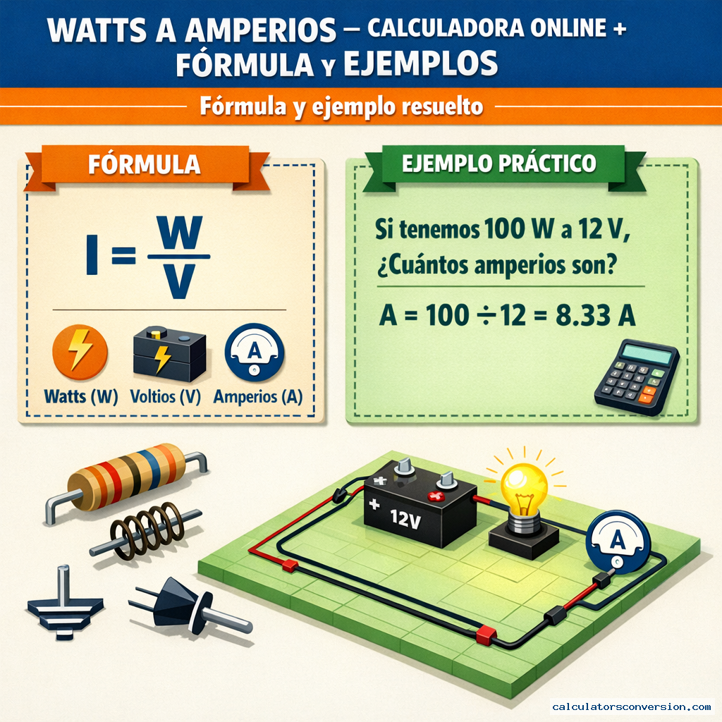 Watts a Amperios – Calculadora Online + Fórmula y Ejemplos — fórmula y ejemplo resuelto