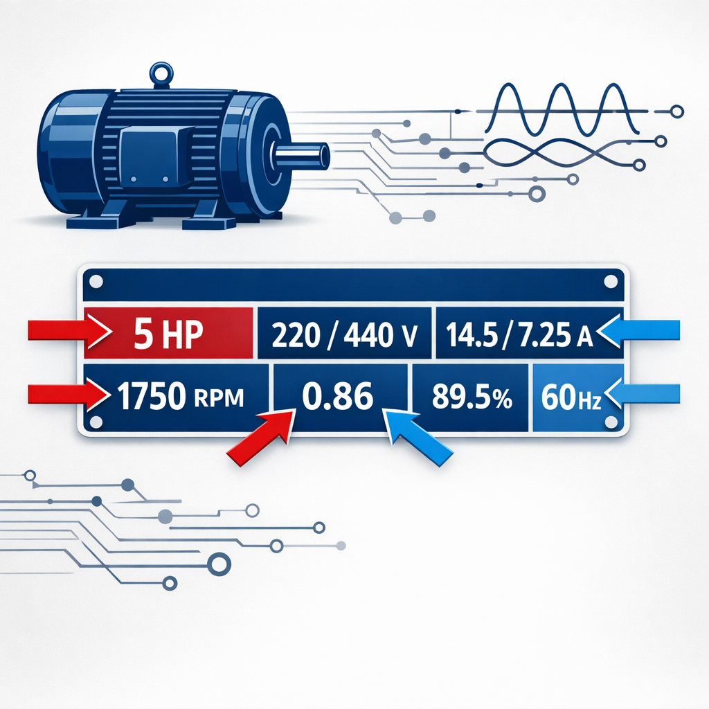 Watts a Voltios: Fórmula, Ejemplos y Calculadora Online Rápida — placa de datos de un motor eléctrico trifásico de 5 hp señal