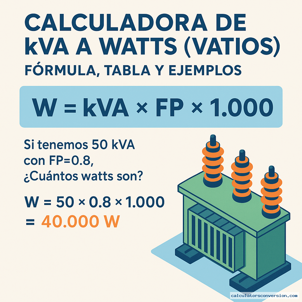 Calculadora de kVA a Watts (Vatios) - Fórmula, tabla y ejemplos — fórmula y ejemplo resuelto