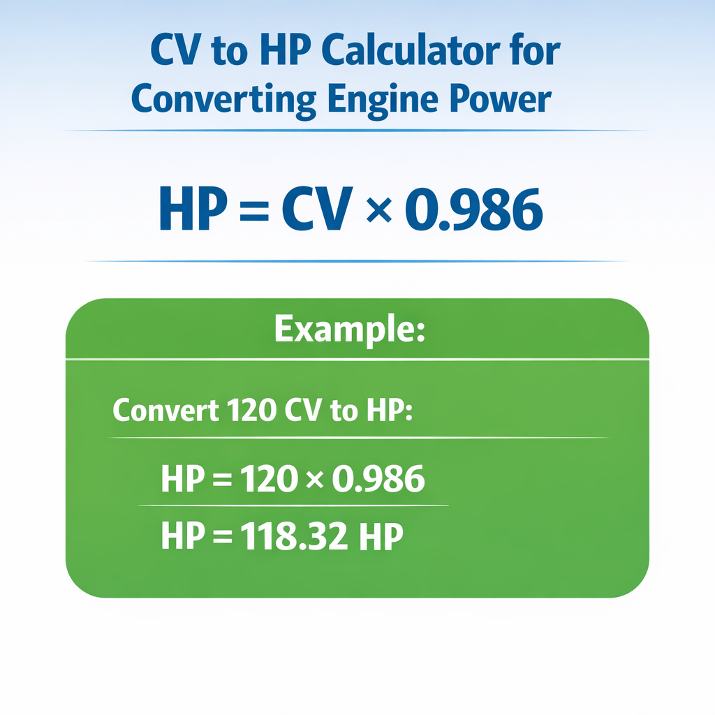 CV to HP Calculator for Converting Engine Power — fórmula y ejemplo resuelto