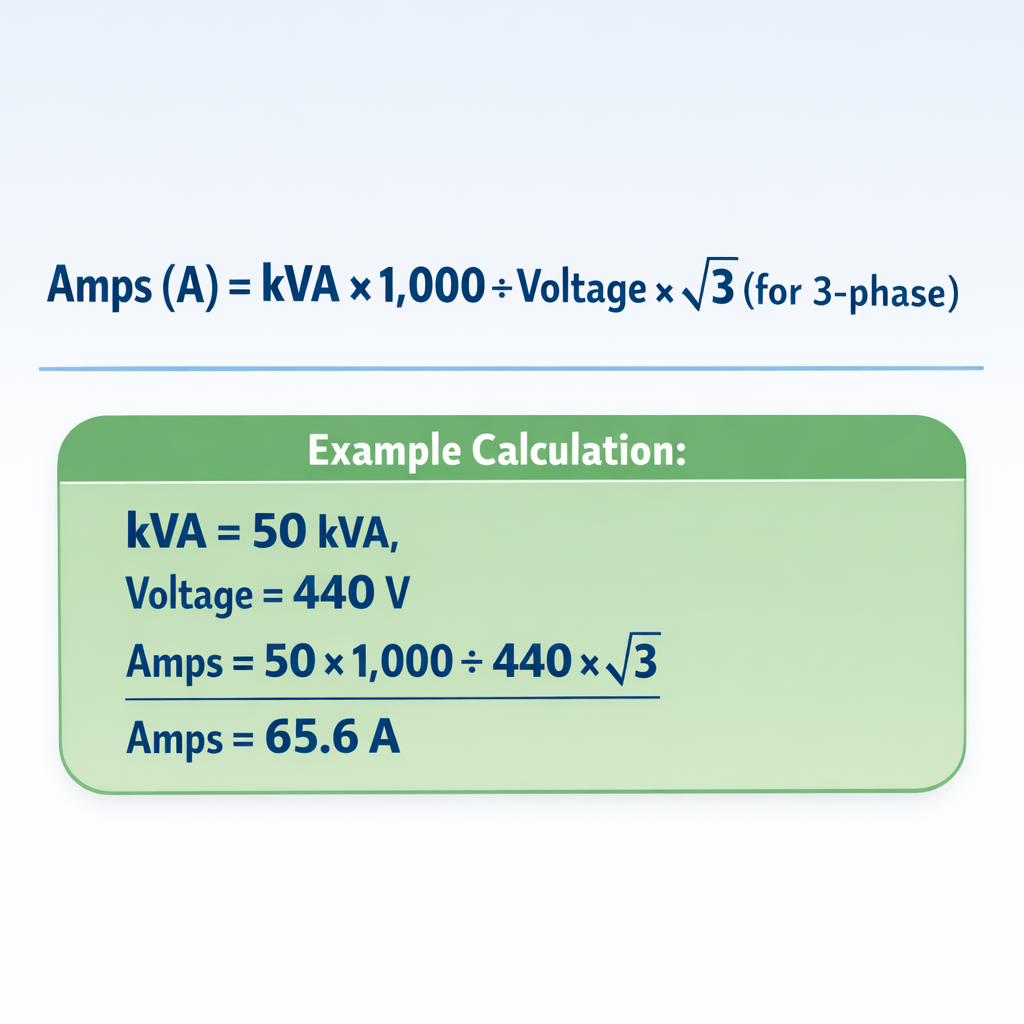 kVA to Amps Calculator – Instant Single- & Three-Phase Results — fórmula y ejemplo resuelto