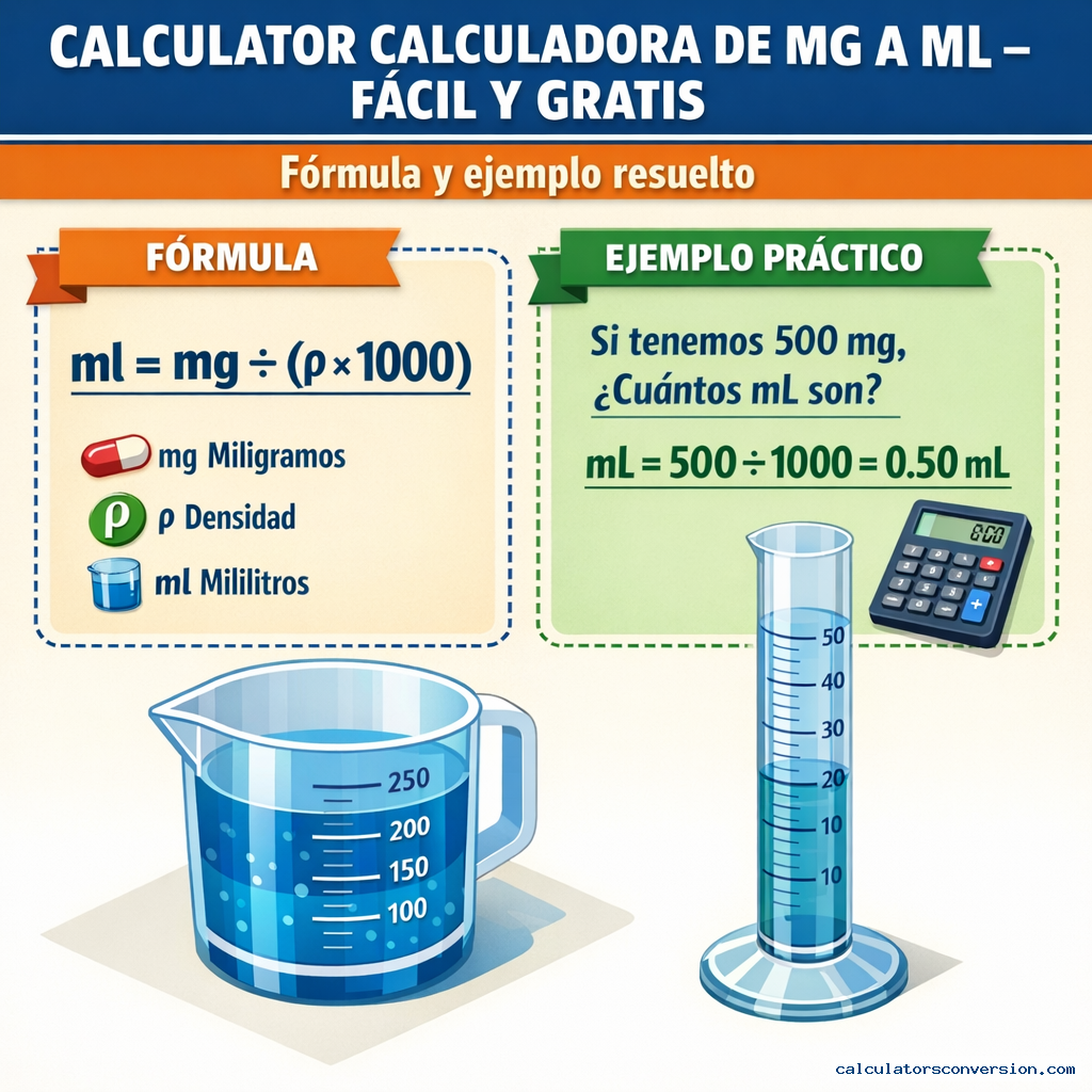 Calculator Calculadora de Mg a Ml - Fácil y Gratis — fórmula y ejemplo resuelto
