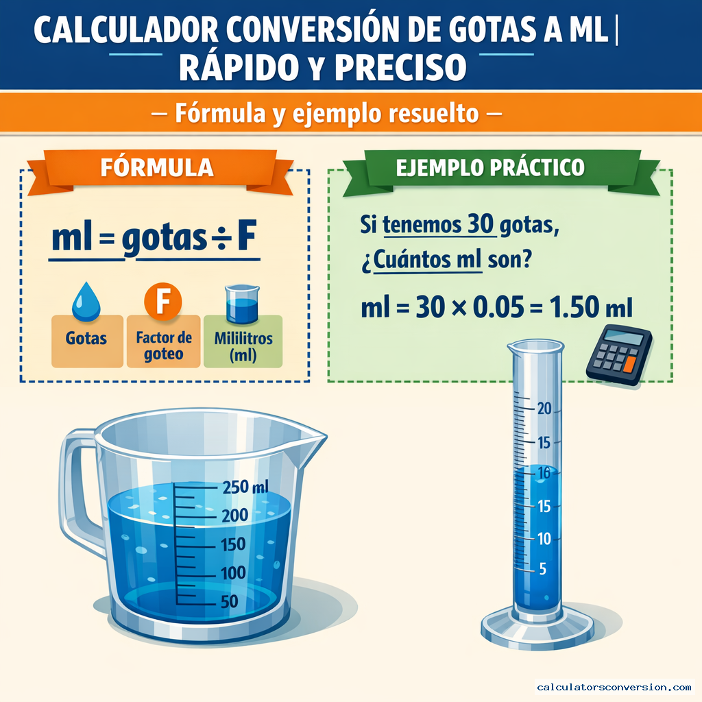 Calculator Conversion de Gotas a Ml | Rápido y Preciso — fórmula y ejemplo resuelto