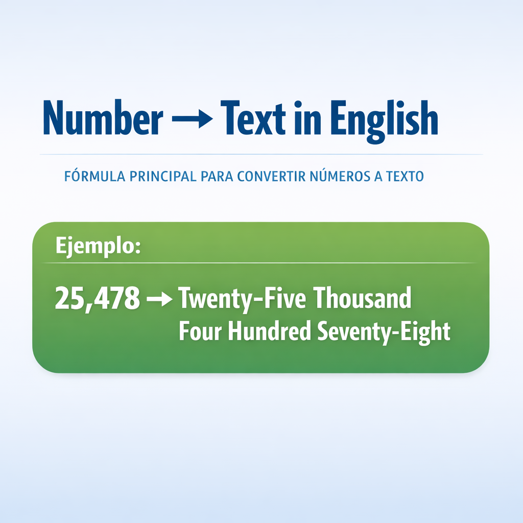 Calculator Convertidor de Numeros a Texto en Ingles Gratis — infografía con la fórmula principal y un ejemplo numérico resuel