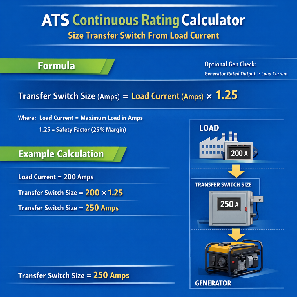 Ats Continuous Rating Calculator Size Transfer Switch From Load Current Optional Gen Check Guide