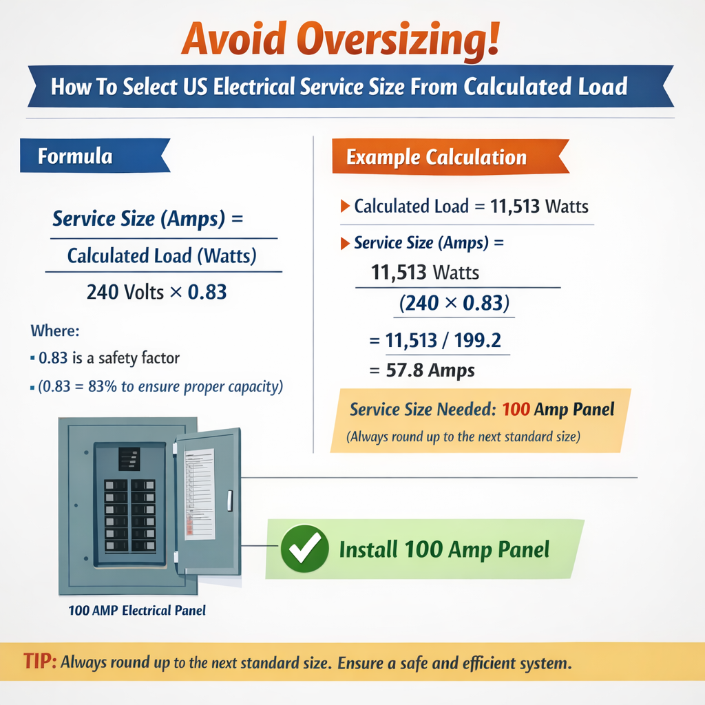 Avoid Oversizing How To Select Us Electrical Service Size From Calculated Load Calculator 11513