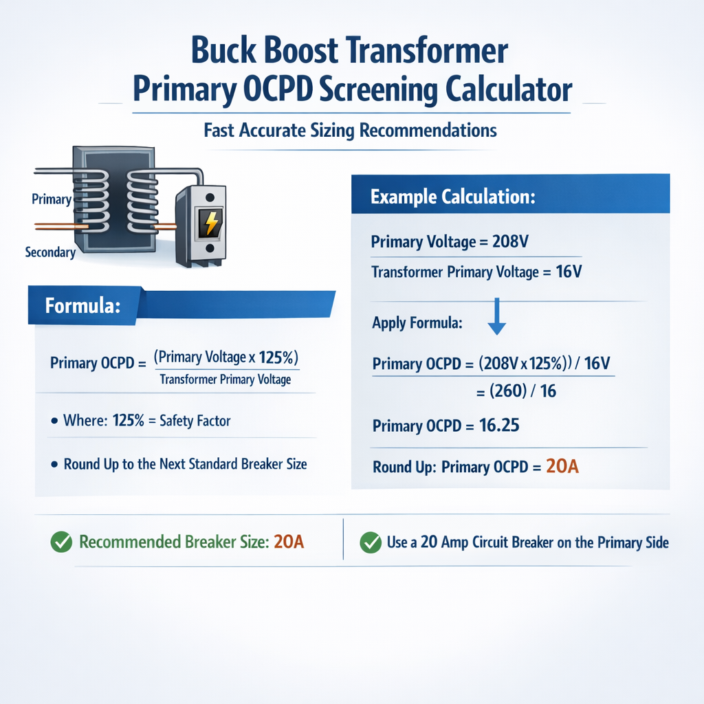 Buck Boost Transformer Primary Ocpd Screening Calculator fast accurate sizing recommendations